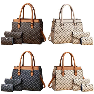 Women's Plaid Tote Bag Set – Large Capacity Fashion PU Leather Handbag with Double Straps - grabzbags.com
