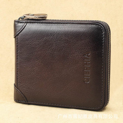 Men’s Short Leather Wallet – RFID Anti-Theft Zipper Wallet with Multifunctional Design - grabzbags.com
