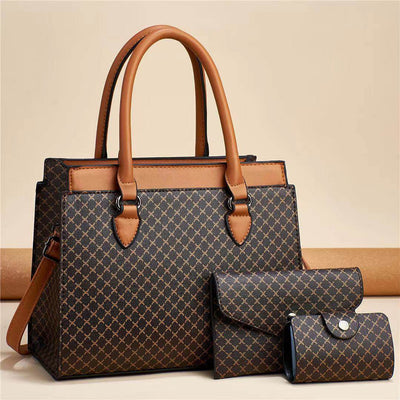 Women's Plaid Tote Bag Set – Large Capacity Fashion PU Leather Handbag with Double Straps - grabzbags.com