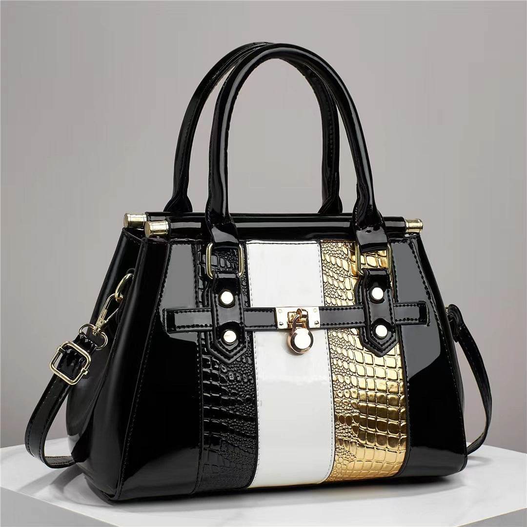 Vertical Stitching Large Capacity Shoulder Bag – Bright Leather with Lizard Pattern - grabzbags.com