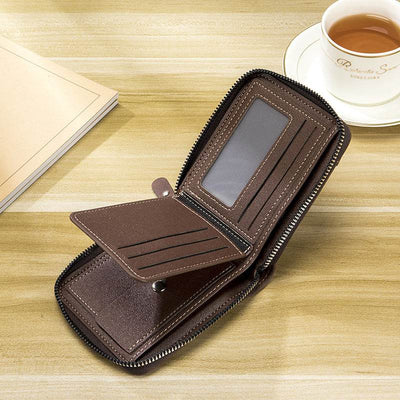 Classic Two-Fold Leather Wallet for Men – Vintage Style with Horizontal Zipper - grabzbags.com