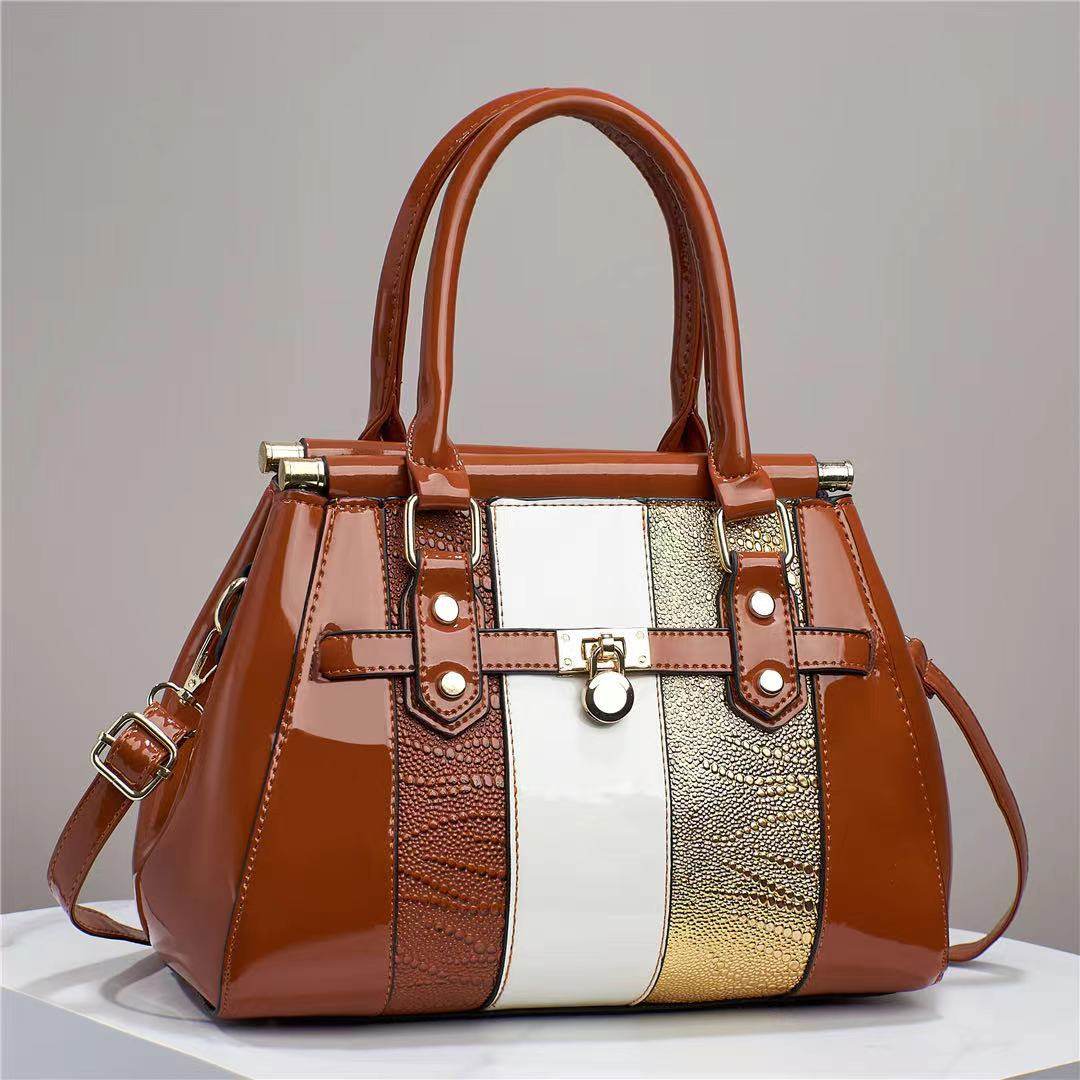 Vertical Stitching Large Capacity Shoulder Bag – Bright Leather with Lizard Pattern - grabzbags.com
