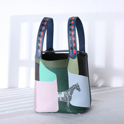 Cowhide Painted Vegetable Basket Bag – Portable Women’s Shoulder Bag with Adjustable Strap - grabzbags.com