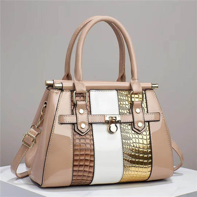 Vertical Stitching Large Capacity Shoulder Bag – Bright Leather with Lizard Pattern - grabzbags.com