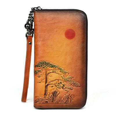 Women's Long Rising Sun Leather Wallet - grabzbags.com
