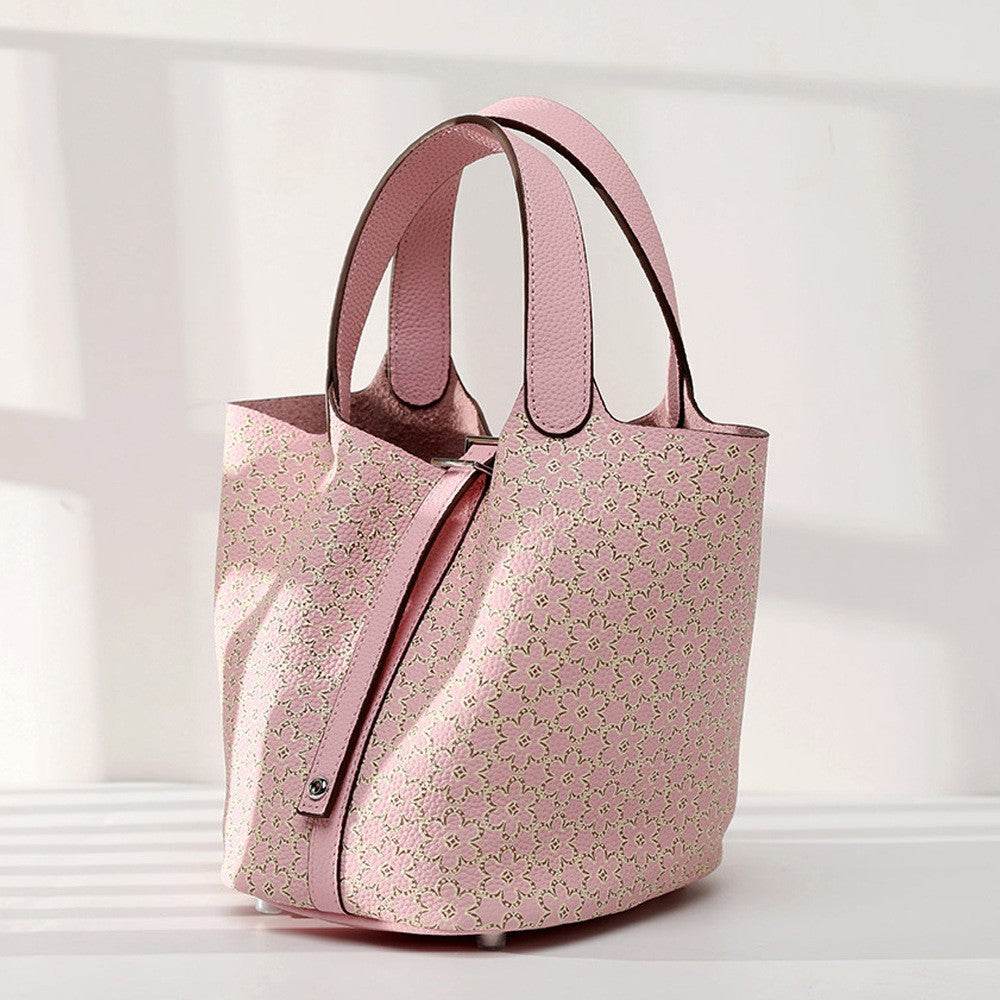 Cowhide Painted Vegetable Basket Bag – Portable Women’s Shoulder Bag with Adjustable Strap - grabzbags.com