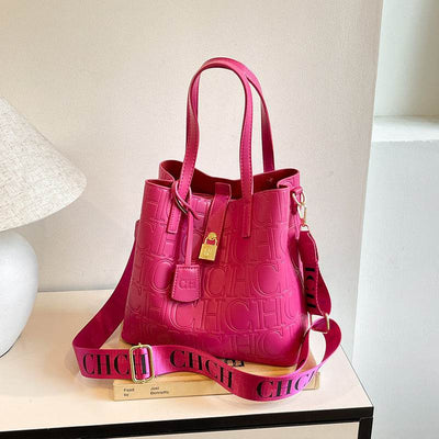 Letter Embossed Solid Color Retro Classic One-Shoulder Portable Commuter Bucket Bag - grabzbags.com