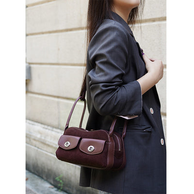 Simple Genuine Leather Shoulder Bag for Women – Large Capacity Two-Layer Cowhide Handbag, Solid Color Sewing Line Fashion Tote