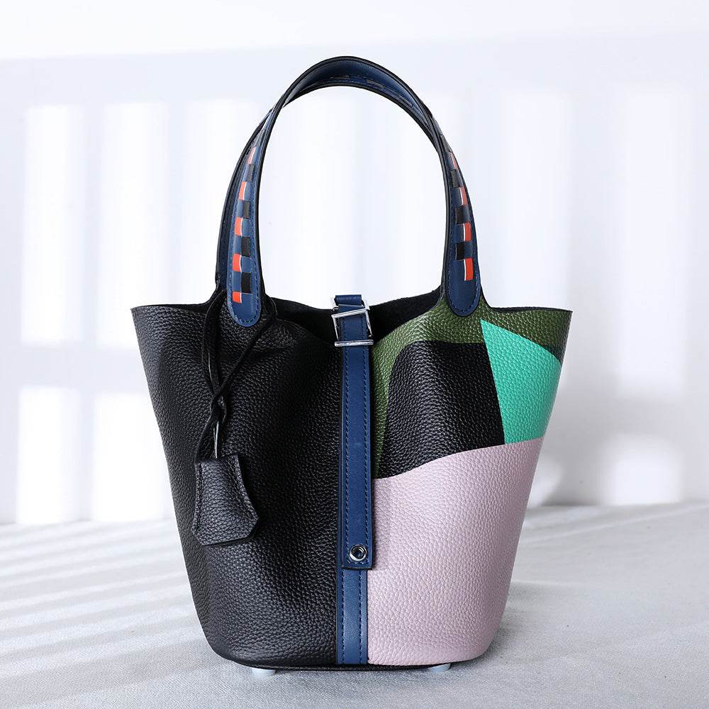 Cowhide Painted Vegetable Basket Bag – Portable Women’s Shoulder Bag with Adjustable Strap - grabzbags.com