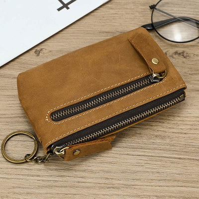 Men’s Crazy Horse Leather Coin Purse – Vintage Style Compact Pocket Wallet - grabzbags.com