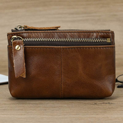 Men’s Crazy Horse Leather Coin Purse – Vintage Style Compact Pocket Wallet - grabzbags.com