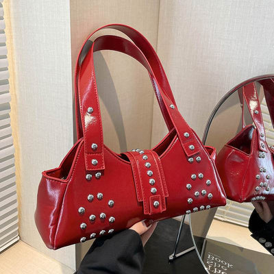 Personality Street Punk Oil Wax Leather Armpit Rivet Bag - grabzbags.com