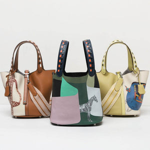 Cowhide Painted Vegetable Basket Bag – Portable Women’s Shoulder Bag with Adjustable Strap - grabzbags.com