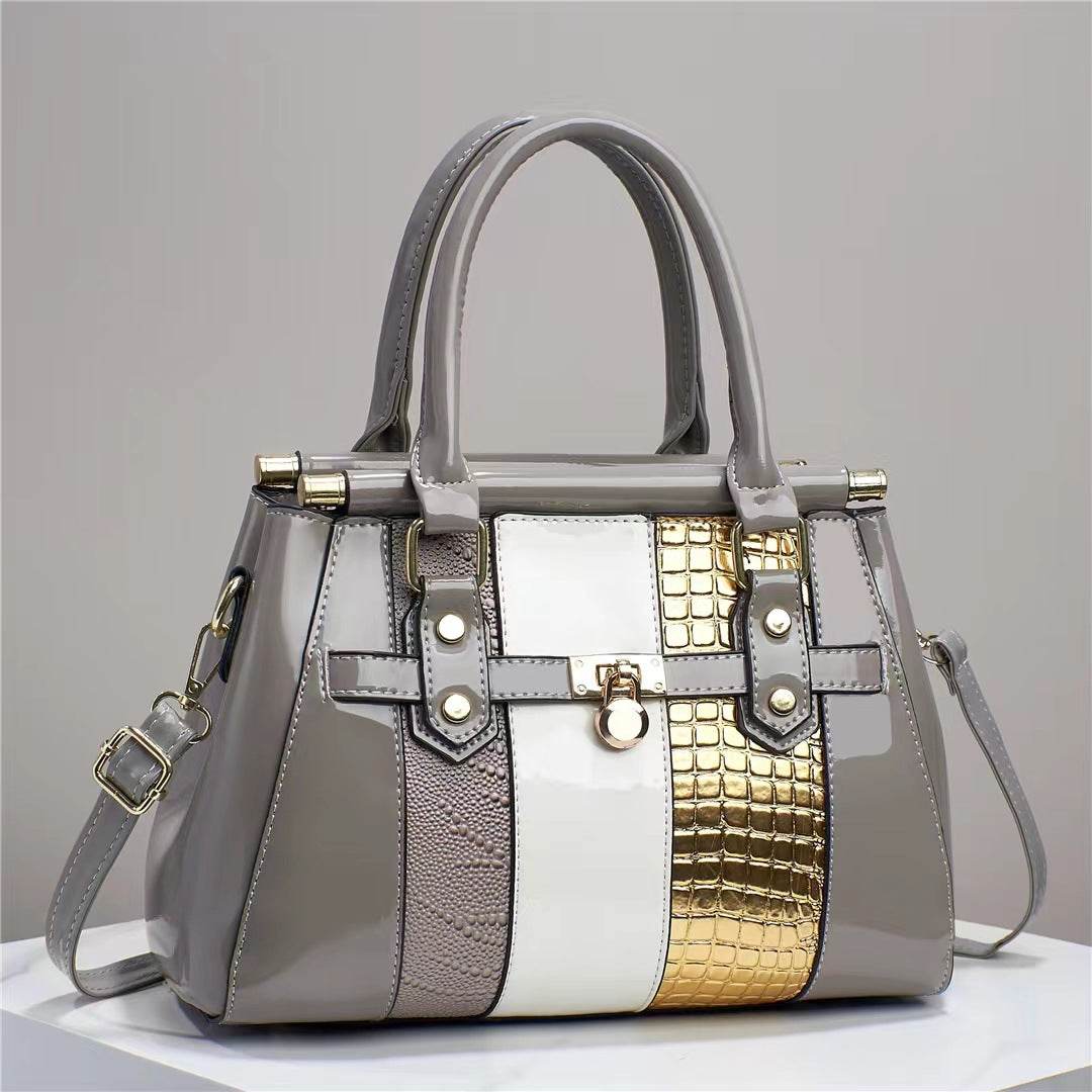 Vertical Stitching Large Capacity Shoulder Bag – Bright Leather with Lizard Pattern - grabzbags.com