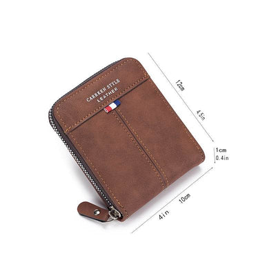Classic Two-Fold Leather Wallet for Men – Vintage Style with Horizontal Zipper - grabzbags.com