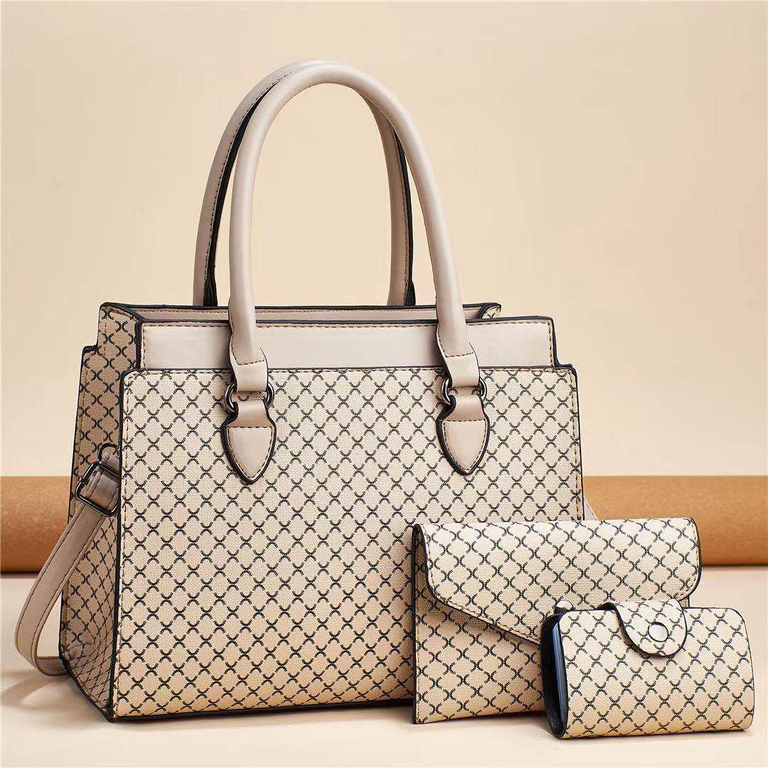 Women's Plaid Tote Bag Set – Large Capacity Fashion PU Leather Handbag with Double Straps - grabzbags.com
