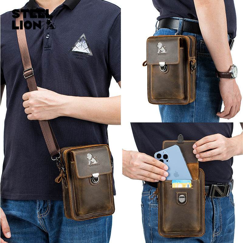 Men’s Leather Belt Messenger Bag – Multi-Functional Shoulder Crossbody - grabzbags.com