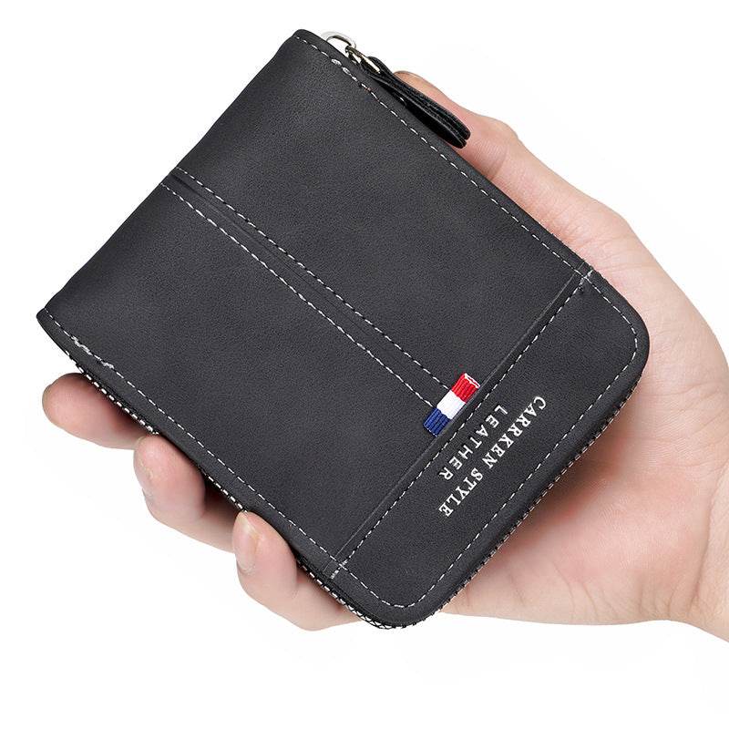 Classic Two-Fold Leather Wallet for Men – Vintage Style with Horizontal Zipper - grabzbags.com