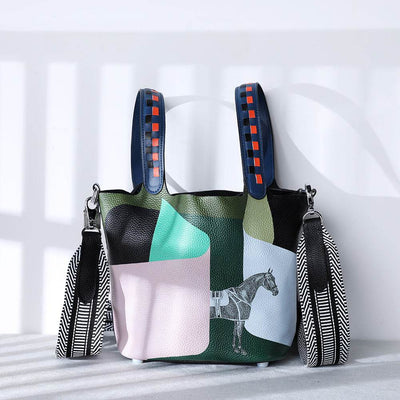 Cowhide Painted Vegetable Basket Bag – Portable Women’s Shoulder Bag with Adjustable Strap - grabzbags.com