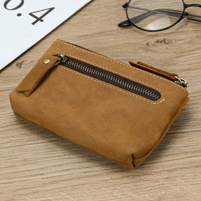 Men’s Crazy Horse Leather Coin Purse – Vintage Style Compact Pocket Wallet - grabzbags.com