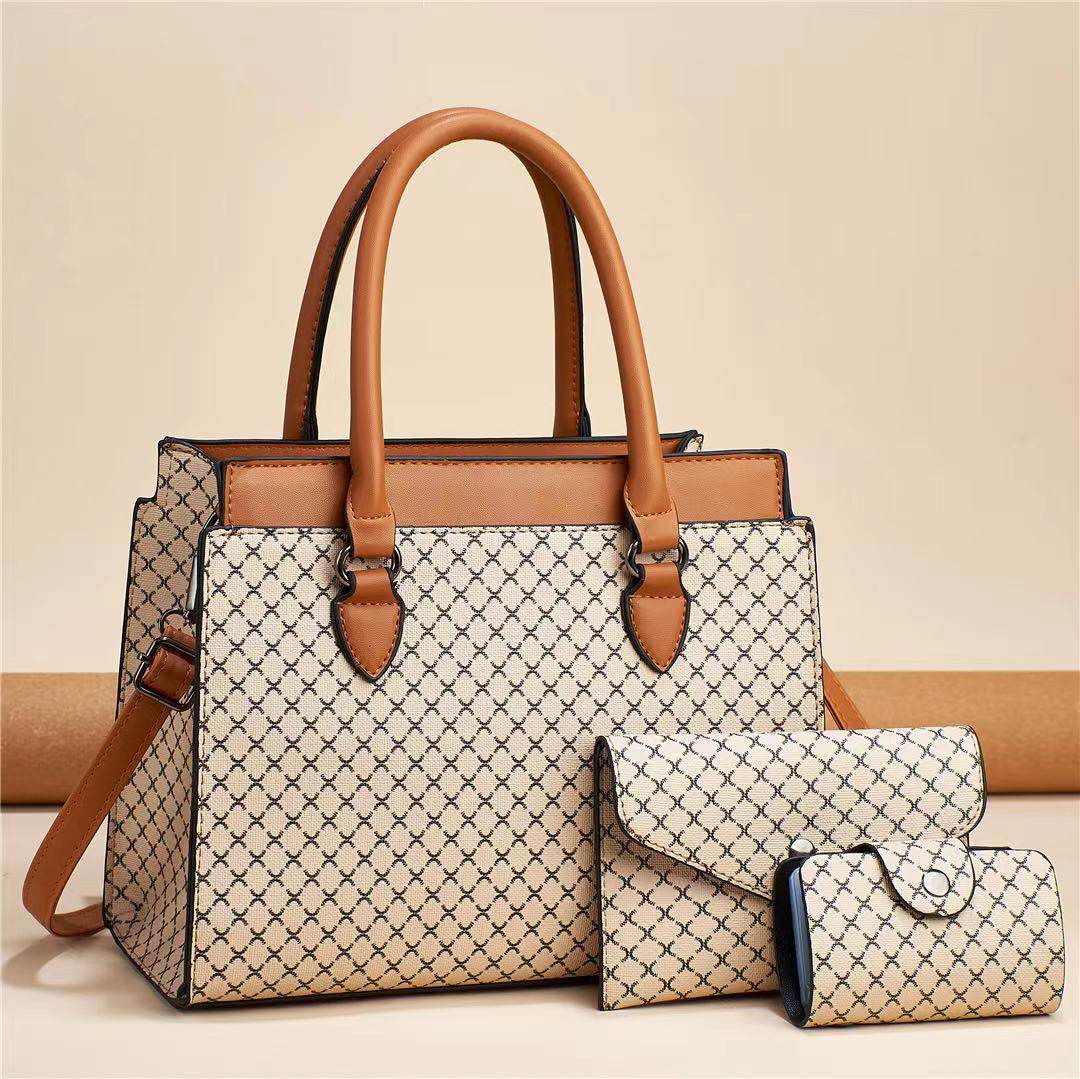 Women's Plaid Tote Bag Set – Large Capacity Fashion PU Leather Handbag with Double Straps - grabzbags.com