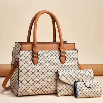 Women's Plaid Tote Bag Set – Large Capacity Fashion PU Leather Handbag with Double Straps - grabzbags.com