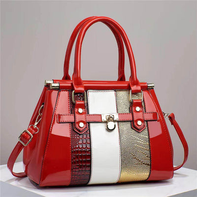 Vertical Stitching Large Capacity Shoulder Bag – Bright Leather with Lizard Pattern - grabzbags.com