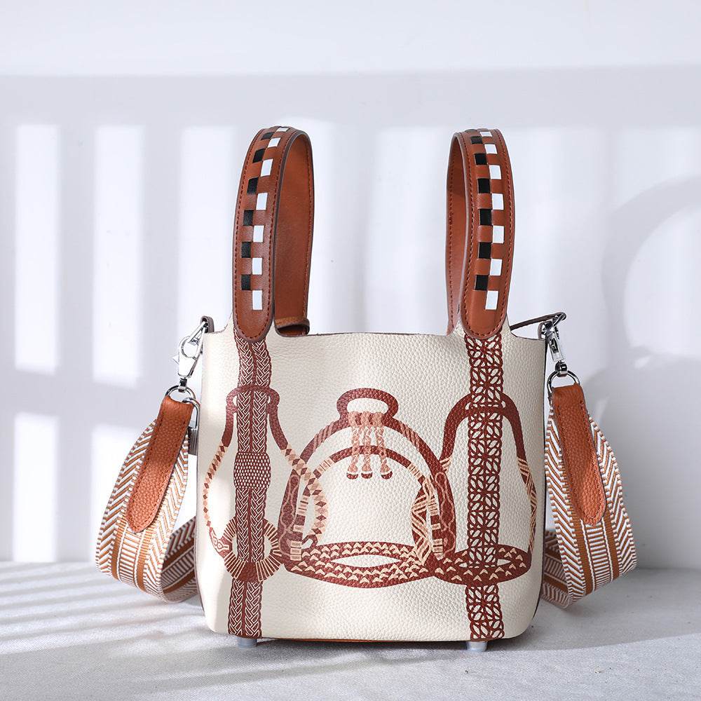 Cowhide Painted Vegetable Basket Bag – Portable Women’s Shoulder Bag with Adjustable Strap - grabzbags.com