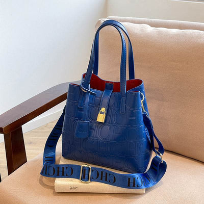 Letter Embossed Solid Color Retro Classic One-Shoulder Portable Commuter Bucket Bag - grabzbags.com