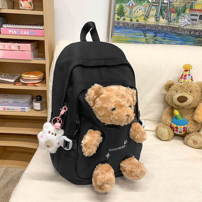 Cute Bear School Backpack – Large Capacity Bag for Junior High & College Students - grabzbags.com