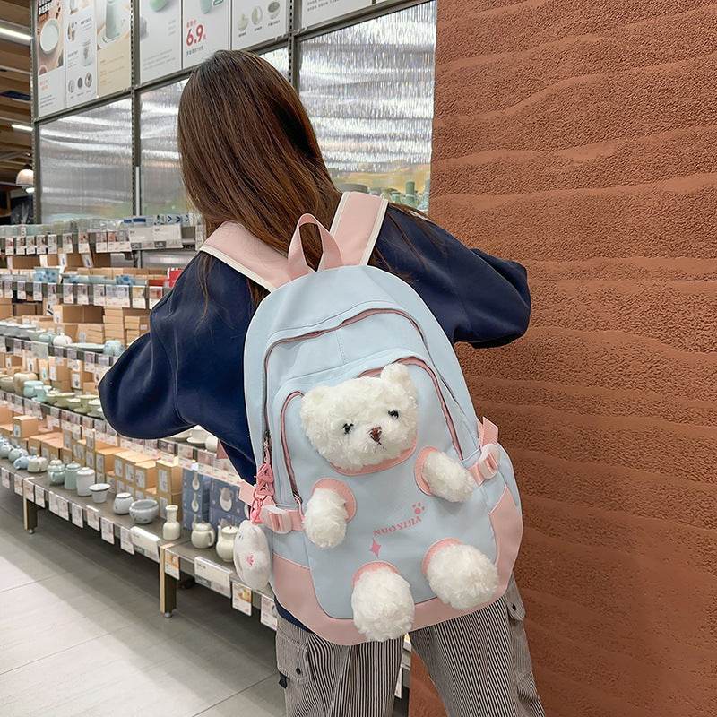 Cute Bear School Backpack – Large Capacity Bag for Junior High & College Students - grabzbags.com