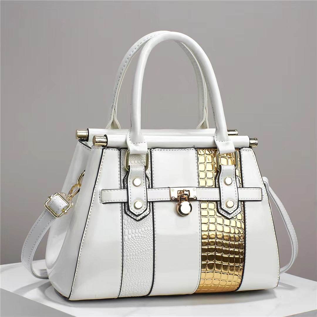 Vertical Stitching Large Capacity Shoulder Bag – Bright Leather with Lizard Pattern - grabzbags.com