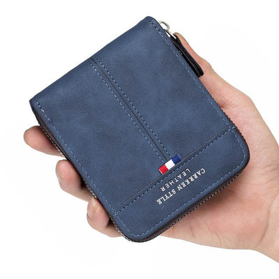 Classic Two-Fold Leather Wallet for Men – Vintage Style with Horizontal Zipper - grabzbags.com