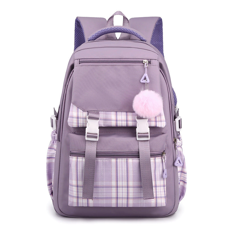 Stylish waterproof nylon girls backpack with multi-layer storage & laptop compartment. Lightweight, breathable, and perfect for junior high students.
