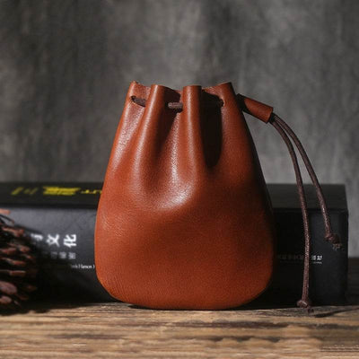Vintage Cowhide Drawstring Wallet – Genuine Leather Pouch-Style Coin Purse - grabzbags.com