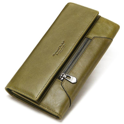 Women's Long Cowhide Leather Wallet – RFID-Blocking Handbag with Multiple Card Slots & Coin Pocket - grabzbags.com