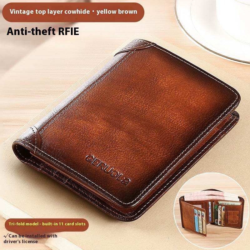 Genuine Leather Ultra-Thin Wallet – RFID Anti-Theft Cheng E Slim Card Holder for Men - grabzbags.com