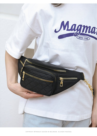 Slanted Diamond Embroidery Chain Shoulder Bag – Stylish Nylon Purse