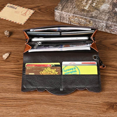 Premium Chinese Style Embossed Long Wallet – Top Grain Cowhide Leather Fashion Purse for Women - grabzbags.com