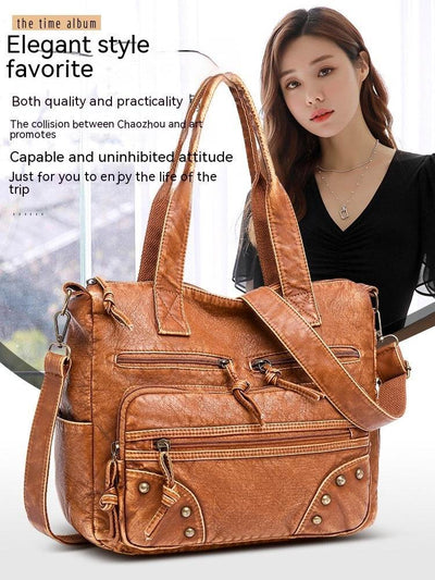 Women’s Retro Washed Leather Shoulder Bag – Stylish Minimalist & Lightweight Handbag - grabzbags.com