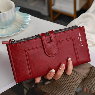 Women's Long PU Leather Wallet – Bifold Zipper Clutch Purse with Card Holder - grabzbags.com
