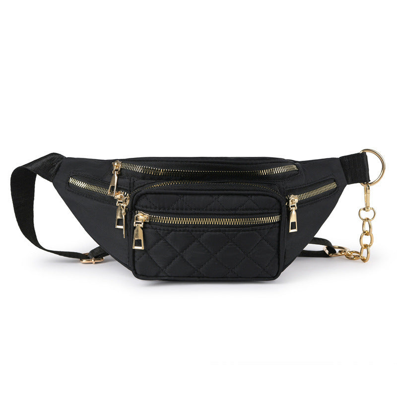 Slanted Diamond Embroidery Chain Shoulder Bag – Stylish Nylon Purse