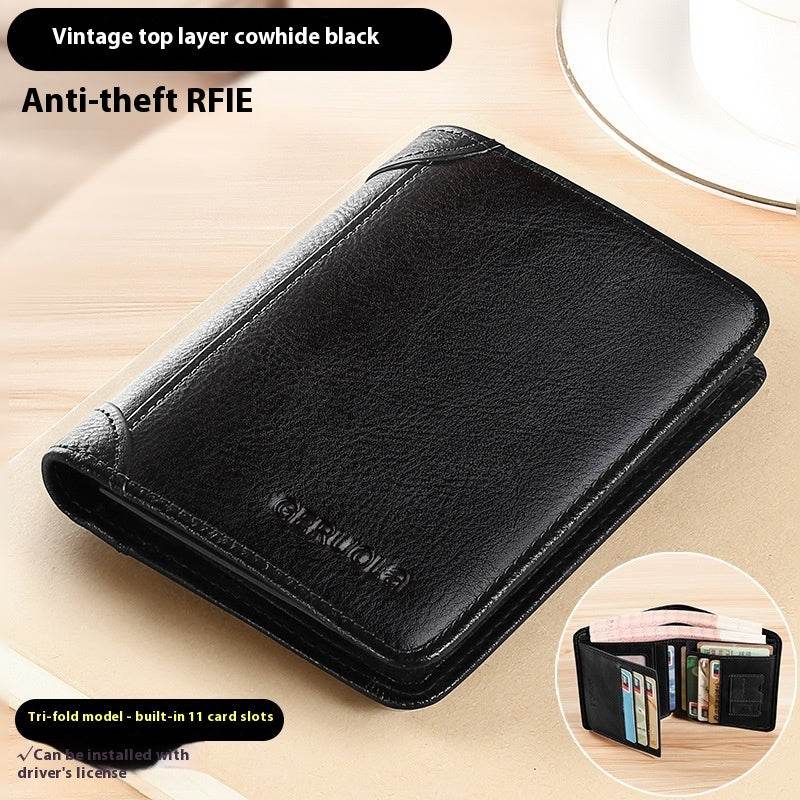 Genuine Leather Ultra-Thin Wallet – RFID Anti-Theft Cheng E Slim Card Holder for Men - grabzbags.com