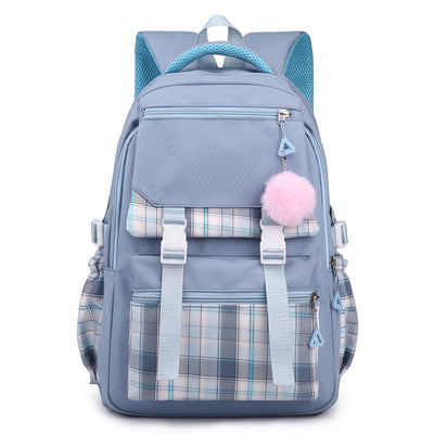 Stylish waterproof nylon girls backpack with multi-layer storage & laptop compartment. Lightweight, breathable, and perfect for junior high students.