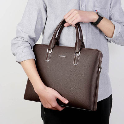 Men's PU leather Business Laptop Bag – Large Capacity Double Zipper Handbag with Premium Tactile Finish - grabzbags.com