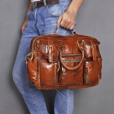Men’s 16-Inch Leather Briefcase – First Layer Cowhide Large Capacity Business Bag - grabzbags.com
