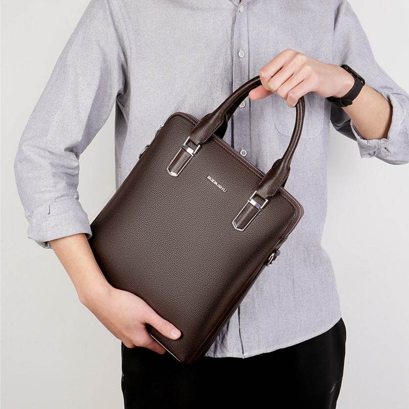 Men's PU leather Business Laptop Bag – Large Capacity Double Zipper Handbag with Premium Tactile Finish - grabzbags.com