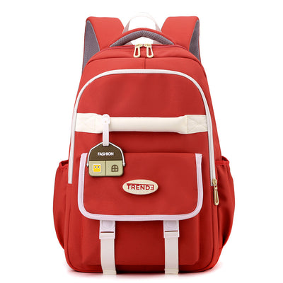Trendy preppy-style girls backpack with macaron colors and contrast stitching. Lightweight nylon, breathable straps, perfect for grade 5–6 students.