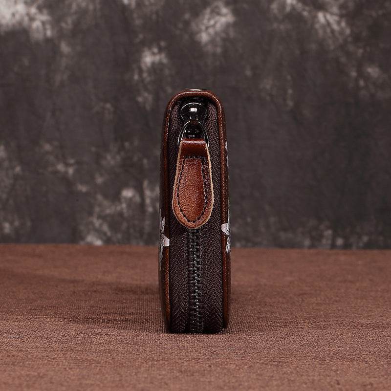 Fashion Women’s Leather Wallet – Vintage Zipper Design in First Layer Cowhide - grabzbags.com
