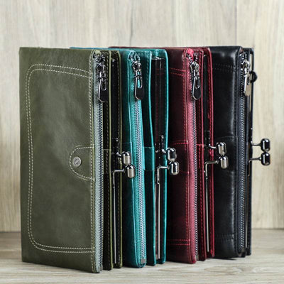 Black Angel Women's Wallet – Premium First Layer Cowhide Leather with Metal Accents - grabzbags.com